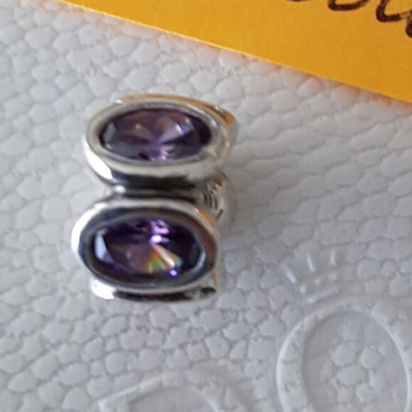 Vintage Pandora Amethyst Oval Lights Purple Charm Spacer Sterling Silver - Picture 1 of 9